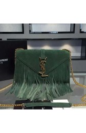 Imitation Yves Saint Laurent Classic Flap Front Bag Tassel Suede Leather Y30340 Green VS08015