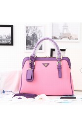 Knockoff 2014 Newest style Prada Hobo Boston tote bags 0912 in Pink with Purple Original Clafskin Leather LSS VS09778