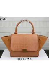 Knockoff Celine MINI Trapeze Bag Croco Leather CT3345 Wheat VS00774