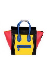 Knockoff Cheap Celine Luggage Mini Boston Tote Bag Ferrari Leather CL3308 Yellow&Black&Red VS01611