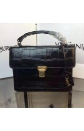 Knockoff Cheap SAINT LAURENT Structured Top Handle Bag Croco Leather YSL5569 Black VS00248