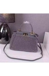 Knockoff Fendi mini Peekaboo Bags Rabbit Fur FD2311 Grey VS00681