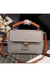 Knockoff Gucci Clafskin Leather Top Shoulder Bag 387652 Grey VS07141