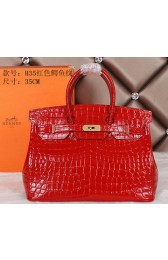 Knockoff Hermes Birkin 35CM Tote Bag Shiny Croco Leather H35C Red VS05000