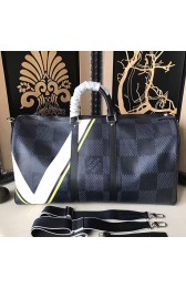 Knockoff Louis Vuitton Damier Cobalt Canvas Keepall 55 Bandouliere N44009 VS07389