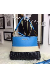 Knockoff miu miu Madras Goat Leather Hobo Bag M6701 Black&White&Blue VS08097