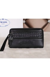 Knockoff Prada Calfskin Leather Clutch P51462 Black VS01304
