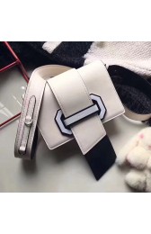 Knockoff Prada Plex Ribbon Calf Leather Bag White & Black 1BD068 VS02996