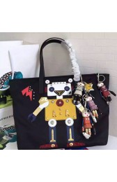 Knockoff Prada Robot Fabric Tote Bag Black and Yellow 1BG052 VS08811