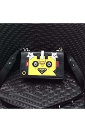 Knockoff Prada Robot Original Calf Leather Shoulder Bag Black and Yellow 1BD055 VS03542