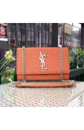 Knockoff Saint Laurent Monogramme Shoulder Bag in Orange Crocodile Embossed Leather Y1883 VS08573
