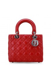 Lady Dior Bag mini Bag Red Original Sheepskin Leather D44551 Silver VS08890
