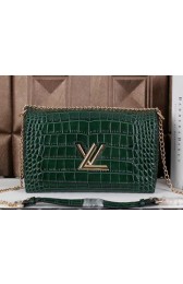 Louis Vuitton Chain Louise Shoulder Bag Croco Leather M41959 Green VS00223
