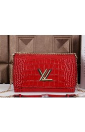 Louis Vuitton Chain Louise Shoulder Bag Croco Leather M41959 Red VS01640