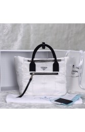 Luxury 2014 Fall/winter Prada Bomber Fabric Tote BN2636 in White LSS VS05599