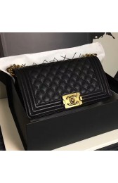 Luxury Chanel Medium Quilted Caviar Boy Bag Black Gold A13043 VS08406