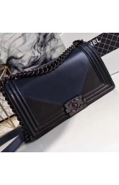 Luxury Fake Chanel Lambskin Medium Boy Bag Navy Blue and Black A67086 VS07441