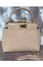 Luxury Fendi mini Peekaboo Bag Croco Leather F30320 Apricot VS00499