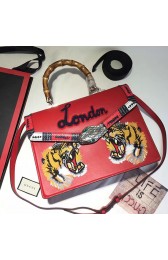 Luxury Knockoff Gucci Embroidered Tiger Lilith Leather Top Handle Bag Red 453750 VS01745