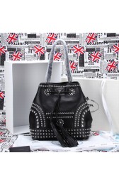 Luxury Prada Studded Bucket Bag 5061M in Black Original Calfskin Leather LSS VS09258
