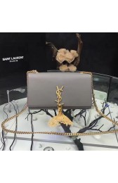 Luxury Saint Laurent Medium Kate Monogram Tassel Smooth Leather Shoulder Bag Grey Y121270 VS06444