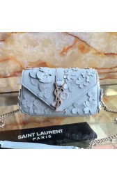 Medium Monogram Saint Laurent Flower Chain Wallet in Blue Sheepskin Y221270 VS02410