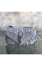 Medium Monogram Saint Laurent Flower Chain Wallet in Grey Sheepskin Y221270 VS07932