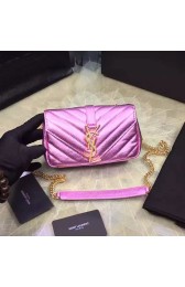 Mini Monogram Saint Laurent Chain Wallet in Pink Metallic Leather 399289 VS01995