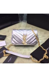 Mini Monogram Saint Laurent Chain Wallet in Silver Metallic Leather 399289 VS00609