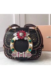 Miu Miu Crystal Goat Leather Shoulder Bag Black 5BD019 VS05280