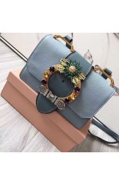 Miu Miu Crystal Goat Leather Shoulder Bag Blue 5BH609 VS08656