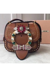 Miu Miu Crystal Goat Leather Shoulder Bag Brown 5BD019 VS02558