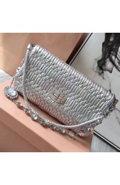 Miu Miu Crystal Nappa Leather Shoulder Bag Silver 5BD169 VS08298
