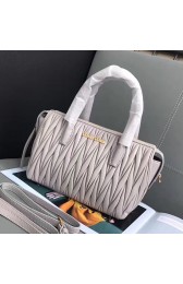 Miu Miu Matelassse Nappa Leather Top Handle Bag Grey 5BB020 VS02436