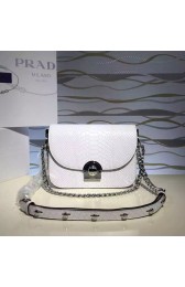 Prada Arcade Calf Leaher Crocodile Embossed Shoulder Bag White 1BD030 VS06494