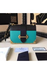 Prada Cahier Calf Leather Shoulder Bag Green&Black 1BD045 VS01546