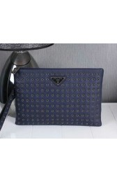 PRADA Calfskin Leather Clutch P1008 Blue VS02795