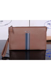 Prada Calfskin Leather Clutch P12133 Khaki VS09680