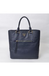 Prada Large Tote BN2754 in Sapphire Blue Clemence Leather with Gold Hardware XZ VS00015