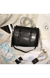 Prada Lux Double Satchel Bag 348905 in Black Original Calfskin Leather LSS VS04205