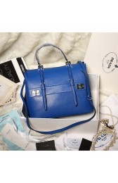 Prada Lux Double Satchel Bag 348905 in Blue Original Calfskin Leather LSS VS01368