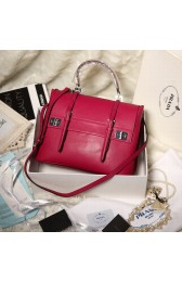 Prada Lux Double Satchel Bag 348905 in Rose Red Calfskin Leather LSS VS09447