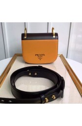 Prada Pionniere Calf Leather Bag with Bow Caramel&Black 1bd039 VS09904