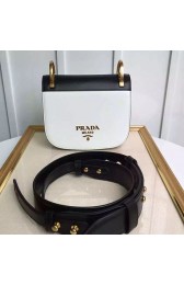 Prada Pionniere Calf Leather Bag with Bow White&Black 1bd039 VS09117