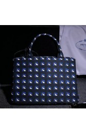 Prada Print Hemp Fabric Bag B2642B Blue VS01699