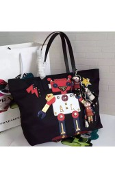 Prada Robot Fabric Tote Bag Black and Red 1BG052 VS09504
