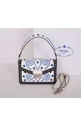Prada Saffiano Caflskin Leather Flap Bag BN924E White&Blue VS00939