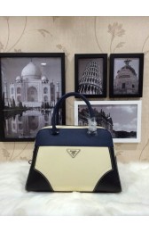 Prada Saffiano Calfskin Leather Tote Bag 1008 in Cream with Sapphire Blue LSS VS00558
