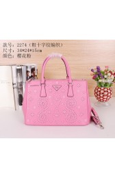 Prada Saffiano Embroidered Tote Bag B2274 Pink VS01496
