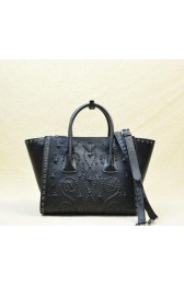 Prada Saffiano Embroidered Tote Bag BN2619E Black VS08121